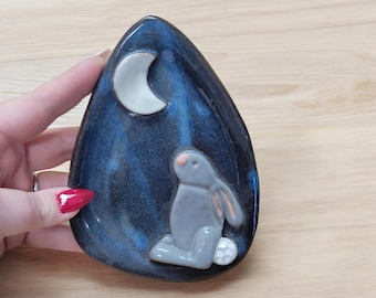 Bunny Moon Spoon Rest. Handmade Pottery.
