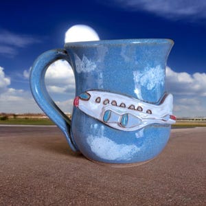 Airplane Mug. Handmade Pottery. Perfect Gift For That Pilot in Your Life!