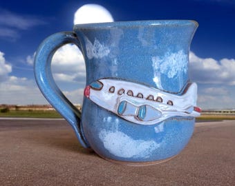Airplane Mug. Handmade Pottery. Perfect Gift For That Pilot in Your Life!