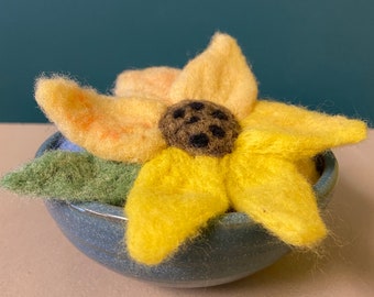 Sunflower Pincushion, needlecelted