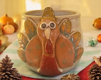 Festive Turkey Mug. Handmade Pottery. Perfect for Thanksgiving Gifts!