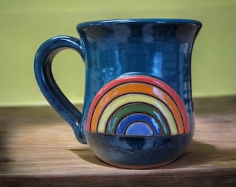 Rainbow Mug. Handmade Pottery. What A Great Mug For Anyone Who Loves Rainbows!