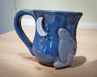 Bunny Moon Mug. Handmade Pottery. A Cute Mug For Any Bunny Lovers!