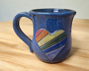Rainbow Heart Mug. Handmade Pottery.