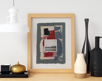 SEA II - A5 -  Unframed original  collage | art | handmade paper | vintage photography | grey | red