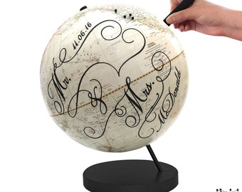 Personalized Wedding Anniversary Mr. &  Mrs. Push Pin Globe, Anniversary Gift, Wedding Guestbook Globe