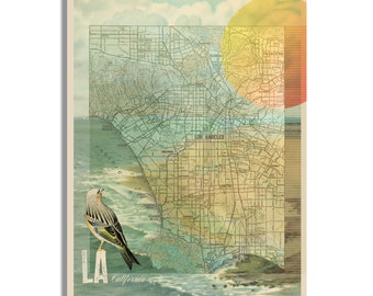Los Angeles Map Art Canvas, Vintage LA Map Art