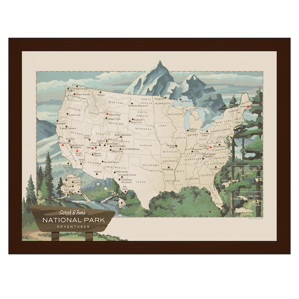 National Parks Push Pin Map USA: Personalized Travel Keepsake Gift