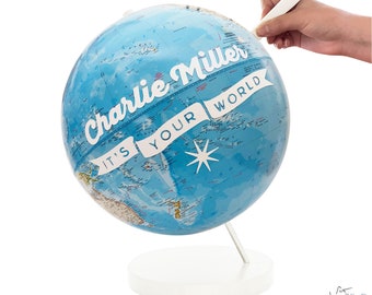 It's Your World Push Pin Globe, Travel globe with pins, Graduation Gift, Travel Gift, Personalized Travel Gift, Mitzvah Gift, Custom Globe