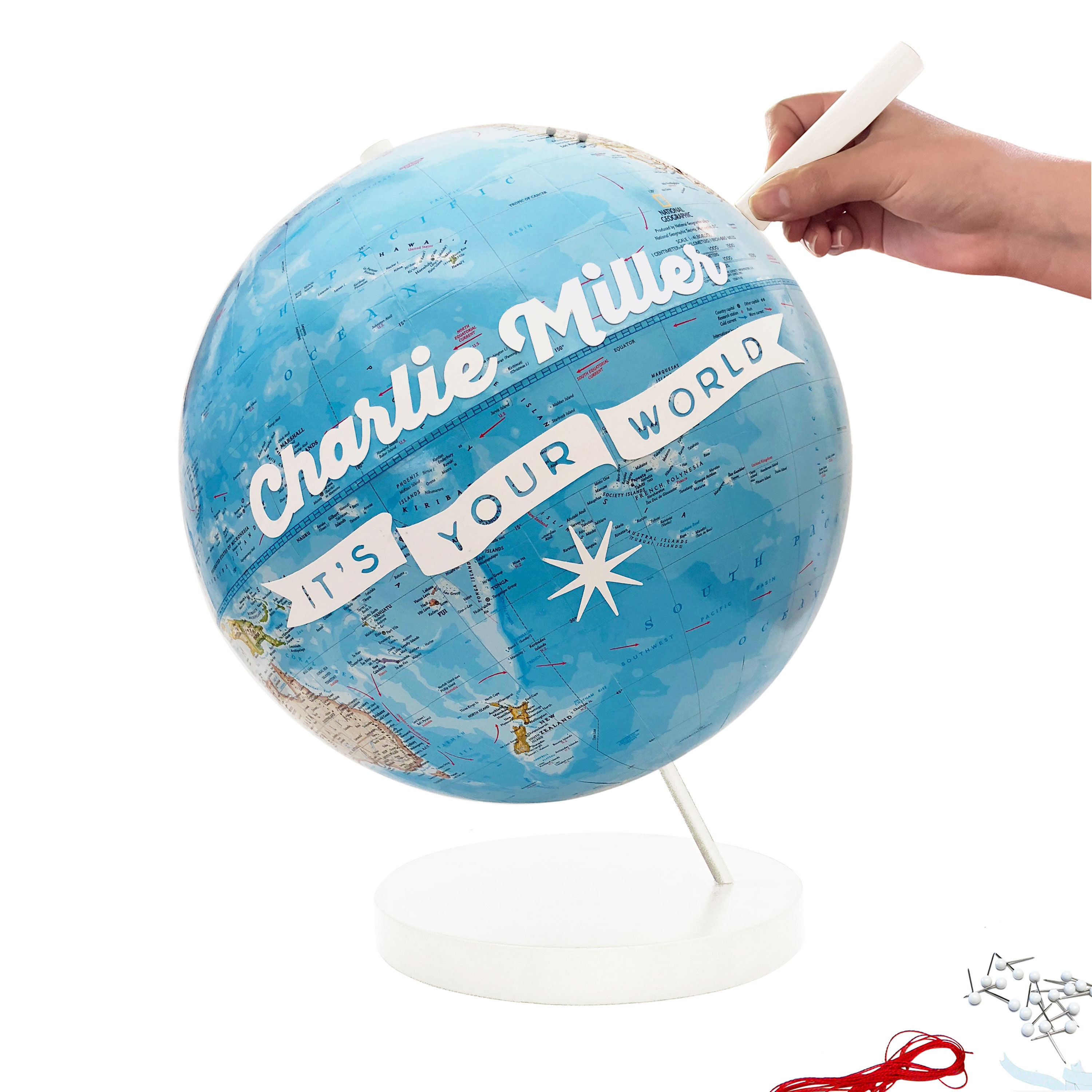 Personalized Push Pin Travel Globe "It's Your World' Decoupage Globe
