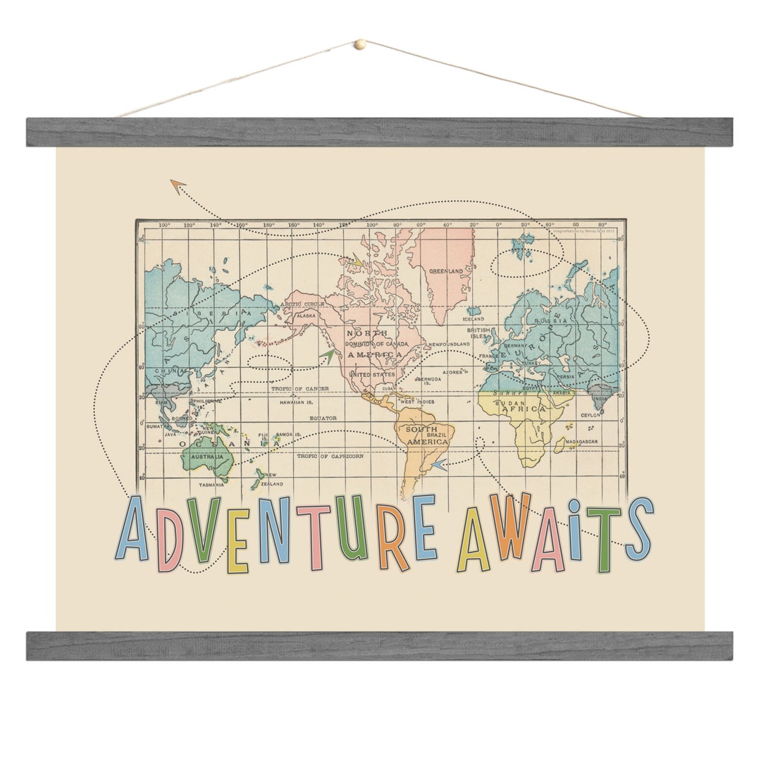 Vintage Map Art Canvas, Adventure Awaits, World Travel Map Art - Etsy