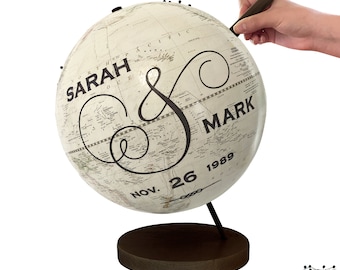 Wedding Anniversary Personalized Names Push Pin Globe Art, Anniversary Gift, Wedding Guestbook Globe