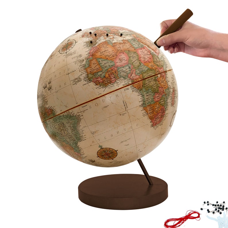Push Pin Globe Antique, Travel Globe with Pins, Travel Gifts Dad image 1