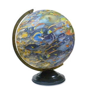 Vintage Globe Art, School of Fish, Fish Swarm World Globe Art image 4