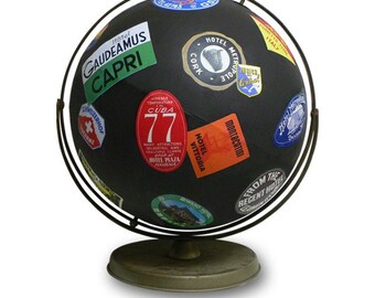 Vintage Globe Art, Travels, Vintage Trunk World Globe Art, Antique Travel Label Globe