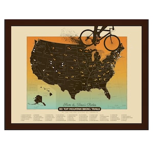 Mountain Bike USA Trails Pushpin Tracker Map, Mountain Biker Gift
