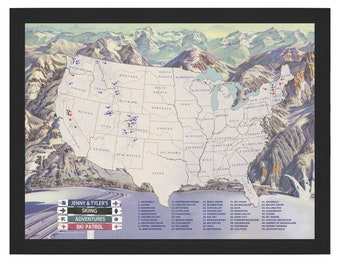 Personalized Ski Resorts USA Push Pin Map  -  Gift for Skier or Snowboarder