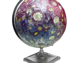 Vintage Globe Art, Everlasting Bouquet Globe, Flowers, World Globe Art