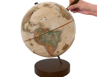 Small Push Pin Globe Antique, 9 inch World Globe with Pins,  College Dorm Gift, Travel Globe, Dorm Room Decor