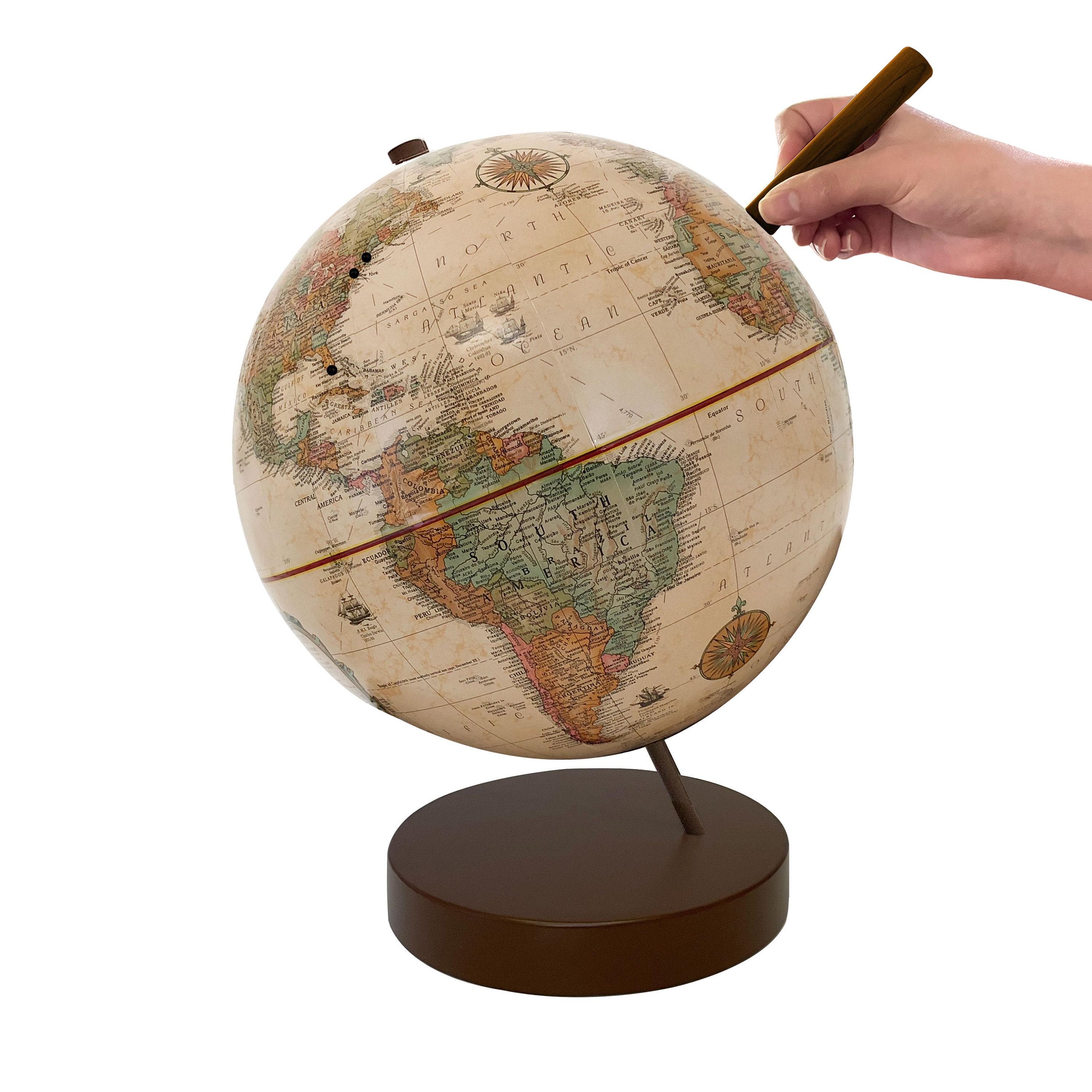 Small Antique Push Pin Globe: 9" Travel Tracker, Dorm Decor