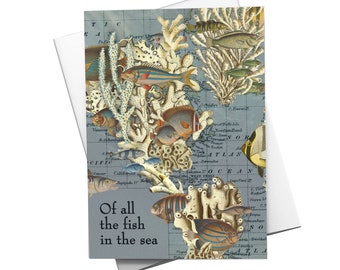 Fish Anniversary Card, Fish in the Sea Anniversary Card by Wendy Gold, Romantic Couple Card, Fishing Love Card, First Anniversary Card