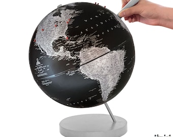 Black & Silver Push Pin Travel Globe: Custom World Globe with Pins