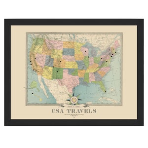 Personalized USA Travels Push Pin Map, US Map with Pins, Personalized Travel Gift