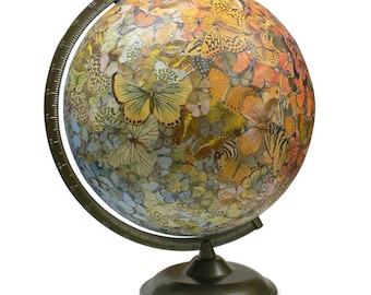 Vintage Globe Art, Butterfly Swarm, Colorful Butterflies, World Globe Art