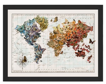 Butterfly Migration Vintage Map of the World Map Art Print by Wendy Gold | Butterflies Map Art