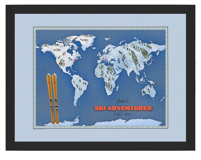 Personalized World Ski and Snowboard Travel Map