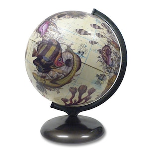 Vintage Globe Art, Neptune, Nautical World Globe, Beach House Globe Art