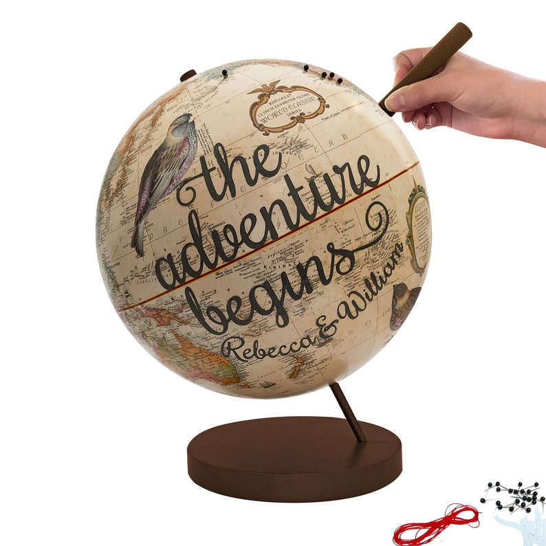 Push Pin Globe Adventure Begins, Travel globe with pins, Travel Gift, Wedding Gift, Graduation Gift, Retirement Gift, Mitzvah Gift image 1