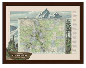 Personalized Colorado 14er Fourteener Mountains Hiking Push Pin Map