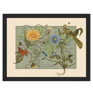 Vintage Map Art, Botanical Delights, Botanical World Map Fine Art Print, Flower Map Art, Mothers Day Gift, Framed Print Flower Map Art