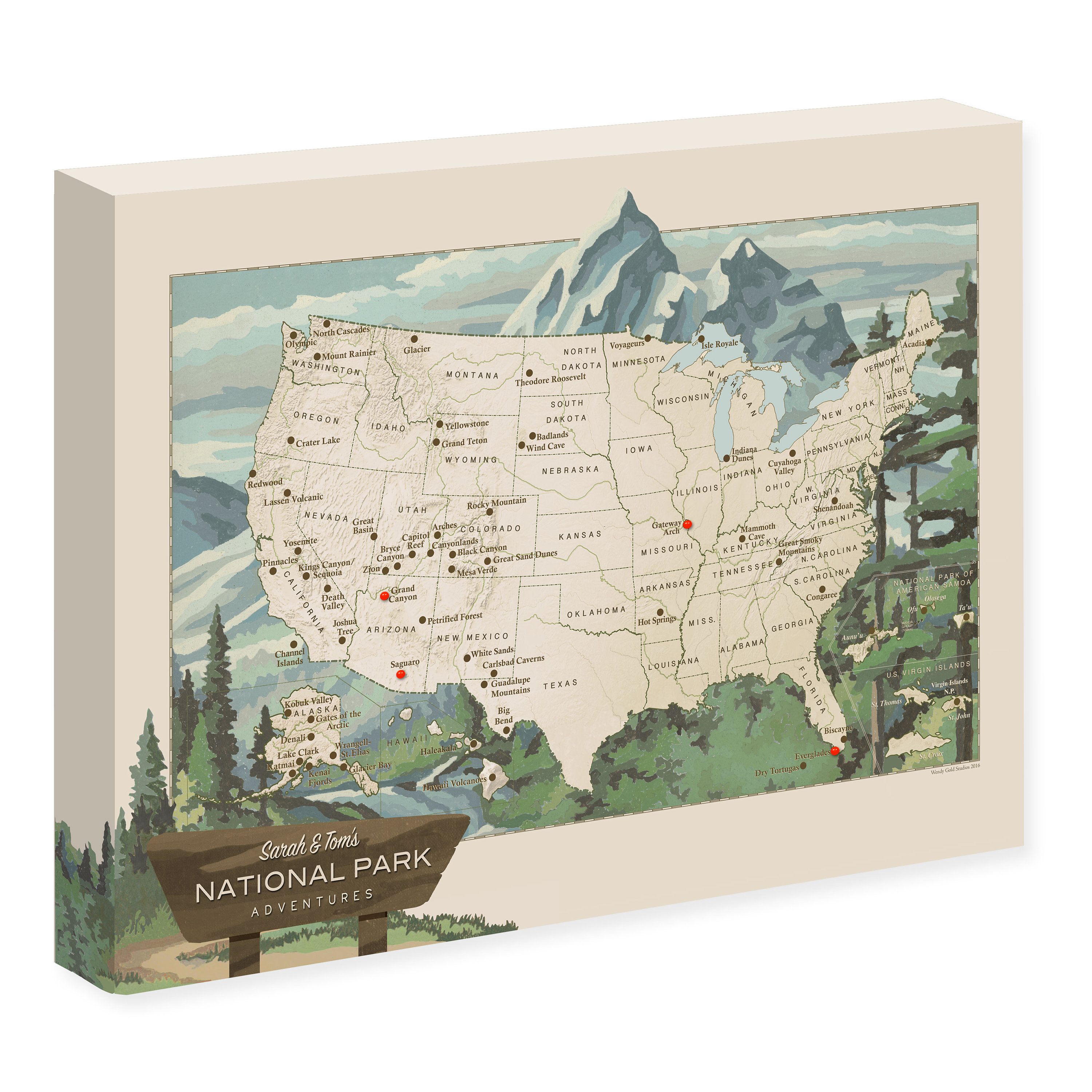 push pin travel map national parks