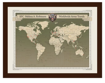 Personalized Army Push Pin Travel Map, Army Wedding Gift, Army Family Travel Map with Pins, Army Retirement Gift