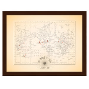 Personalized Vintage Antique The World is Yours Push Pin Travel Map