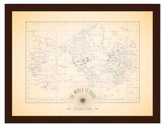 Personalized Vintage Antique The World is Yours Push Pin Travel Map