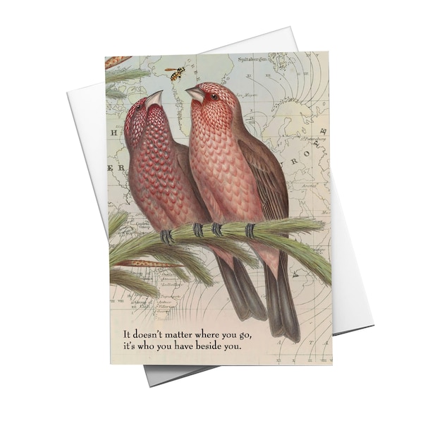 Lovebirds Anniversary Card,  Love Birds Map Art Card by Wendy Gold, Love Card, Wedding Anniversary Card, First Anniversary Card