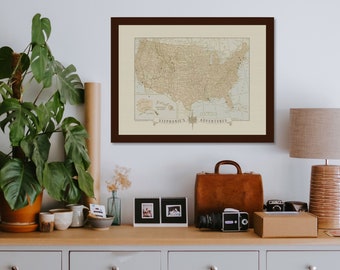 Adventures around the USA Push Pin Map, Travel Map with Pins,  Personalized Travel Map