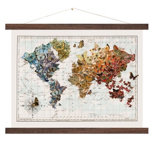 Butterfly Migration Vintage Map of the World Map Canvas Art Print by Wendy Gold