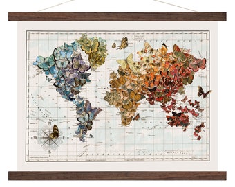 Butterfly Migration Vintage Map of the World Map Canvas Art Print by Wendy Gold