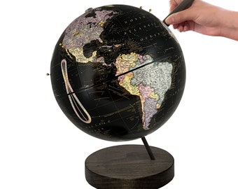 Small Push Pin Globe Black, Custom 9 inch Travel Globe with Pins, Dorm Room Decor, Dorm Room Gift, Graduation Gift