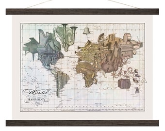 Vintage Map Art, World in Harmony, Canvas, Symphony World Map Art