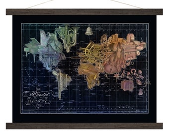 Vintage Map Art, World in Harmony, Music World Map Canvas Art