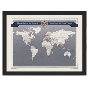 Personalized Air Force Push Pin Travel Map, Military Push Pin World Map, Air Force Military Retirement Gift, Air Force Gift for Dad