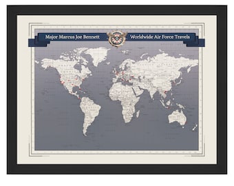 Personalized Air Force Push Pin Travel Map: Military Retirement Gift