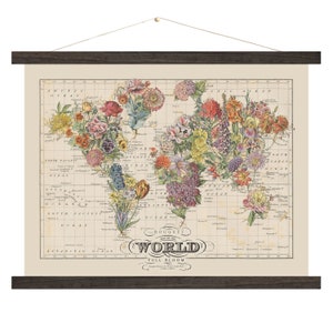 Floral World Map Art: Vintage Bouquet Canvas Print