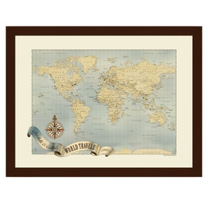 Personalized Voyager Push Pin World Travel Map: Vintage Style