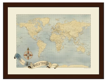 Voyager Personalized Push Pin World Map,  Travel Map with Pins, Personalized Couples Travel Gift